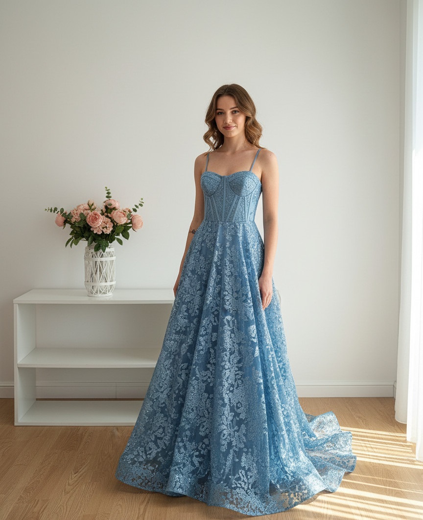 479. haljina duga svijetlo plava na vezanje, vel. 38,40,42, MPC 189,00 €-1