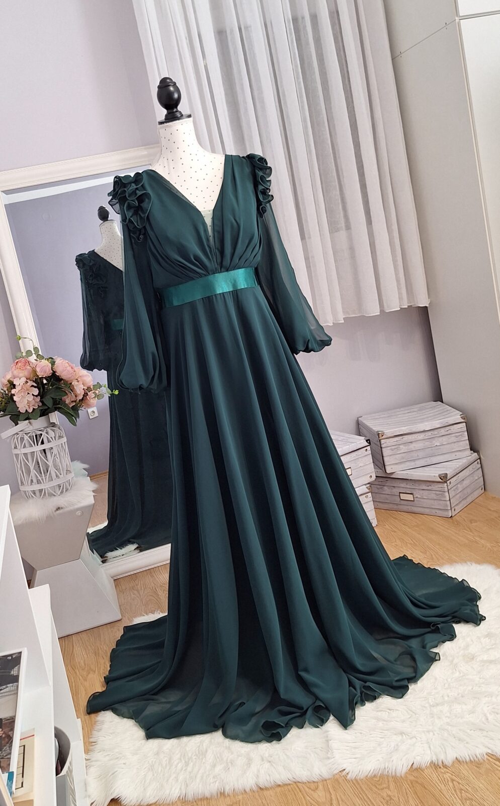 500. Haljina duga smarag. zelena sa til rukavima, XL veličina, 76,00 € (5)