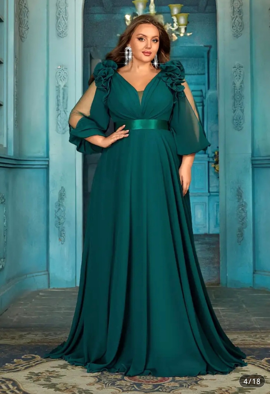 500. Haljina duga smarag. zelena sa til rukavima,2 XL veličina, 78,00 €