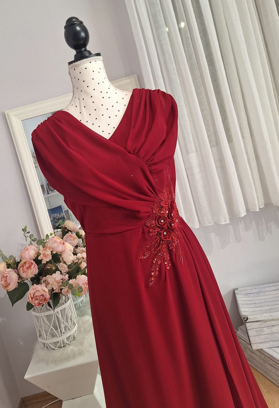 448. Haljina duga bordo boje, vel. 4XL-5XL, MPC 84,00 €, (2)