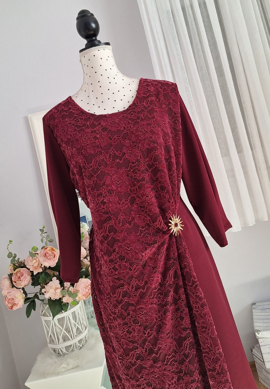 382. Haljina kratka bordo sa čipkom, uni XL-5XL, MPC 36,00 €, (2)